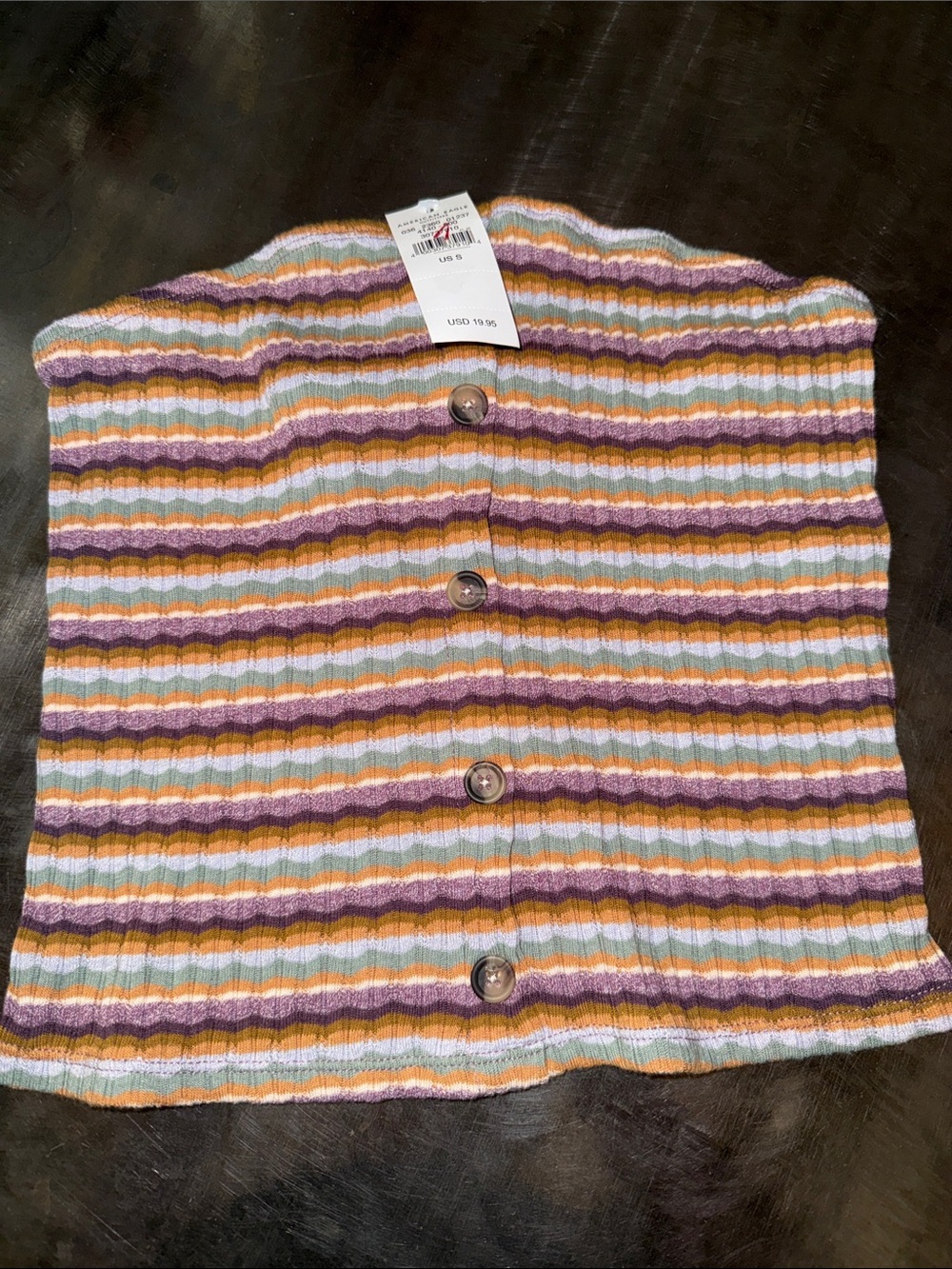 Striped Button-Front Knit Sweater Top - Purple, Orange, Cream